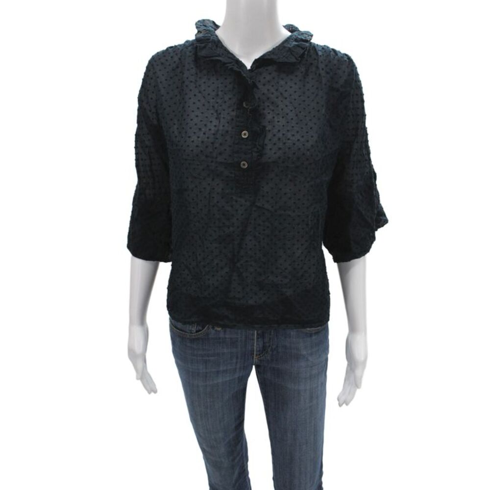 Marc Jacobs Women Polka Dot Collared Blouse Black 3/4 Sleeve Size 6
